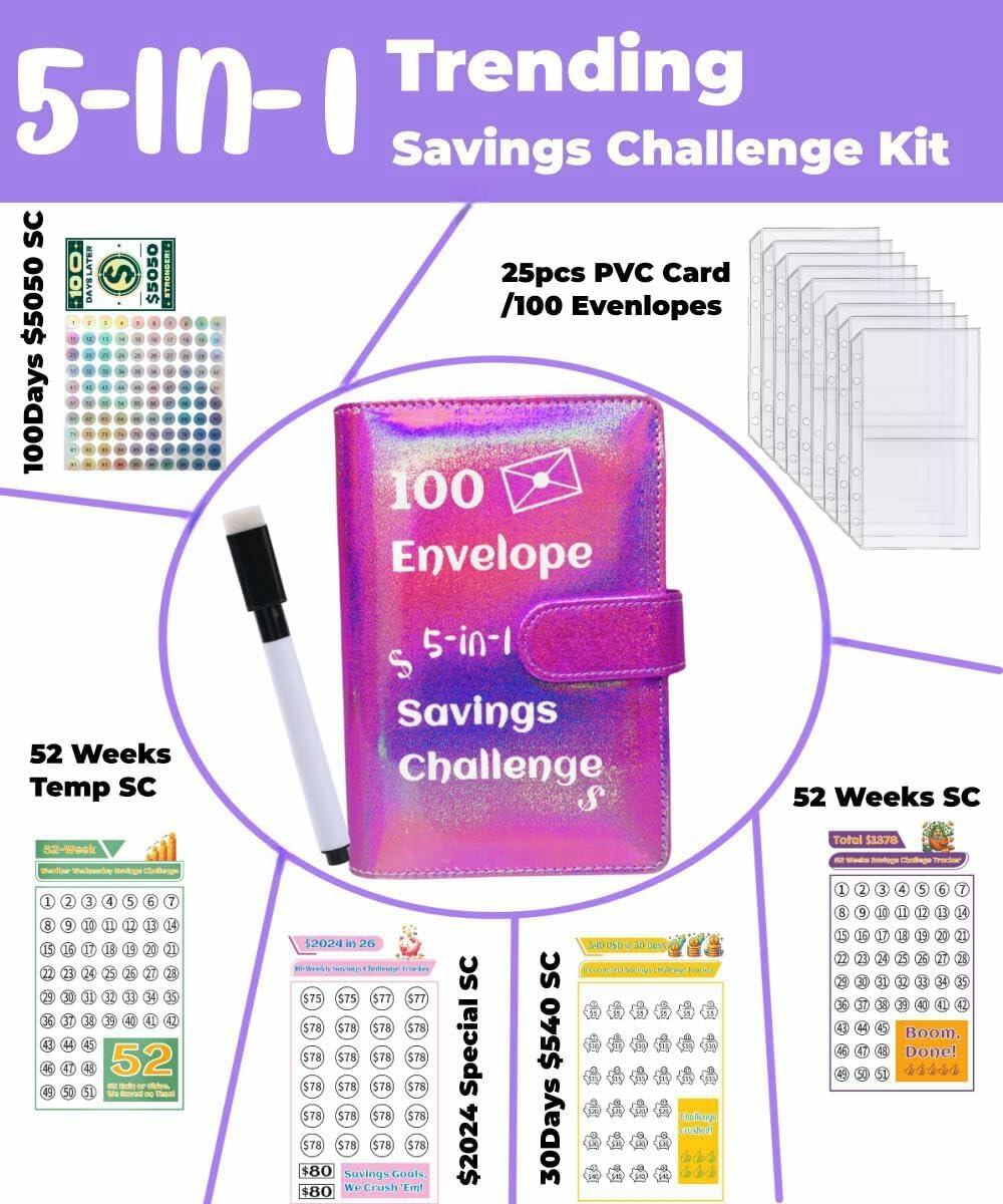 100 Envelope Challenge Budget Binder – Cash Stuffing Savings Tracker & Budget Planner