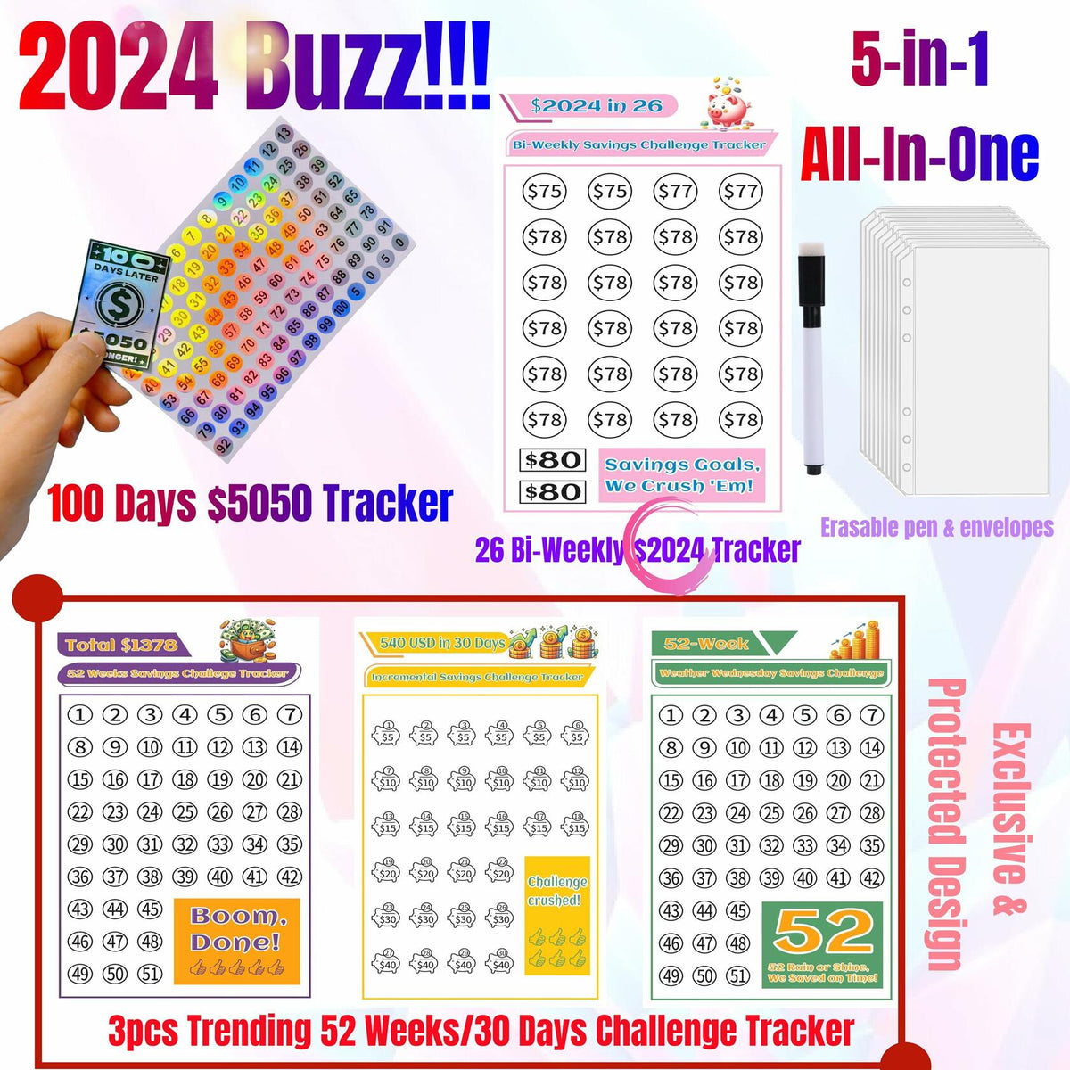 100 Envelope Challenge Budget Binder – Cash Stuffing Savings Tracker & Budget Planner